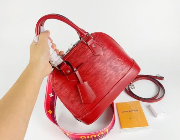 Replica Louis Vuitton Epi Leather Alma BB Handbag In Red With Jacquard Strap - Image 2