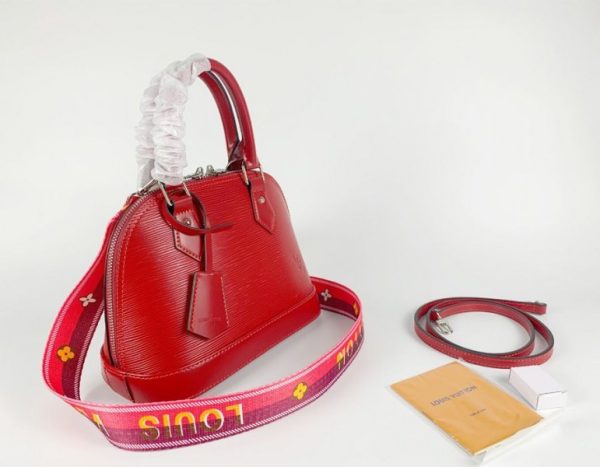 Replica Louis Vuitton Epi Leather Alma BB Handbag In Red With Jacquard Strap - Image 3