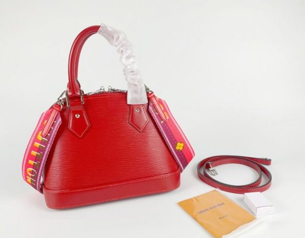 Replica Louis Vuitton Epi Leather Alma BB Handbag In Red With Jacquard Strap - Image 4