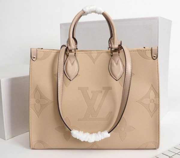 Replica Louis Vuitton Monogram Empreinte Giant Onthego MM Bag In Beige