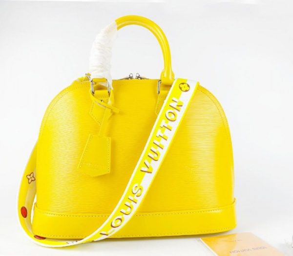 Replica Louis Vuitton Epi Leather Alma PM Handbag In Cedrat Yellow With Jacquard Strap