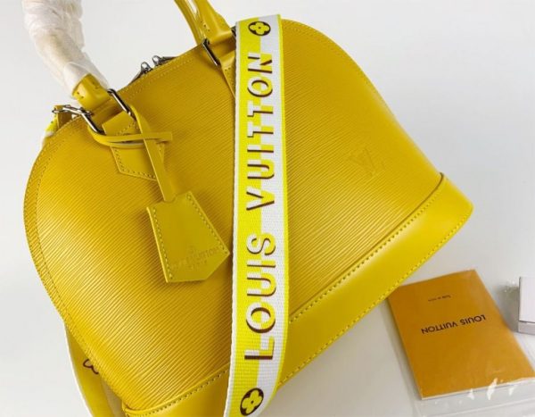 Replica Louis Vuitton Epi Leather Alma PM Handbag In Cedrat Yellow With Jacquard Strap - Image 3