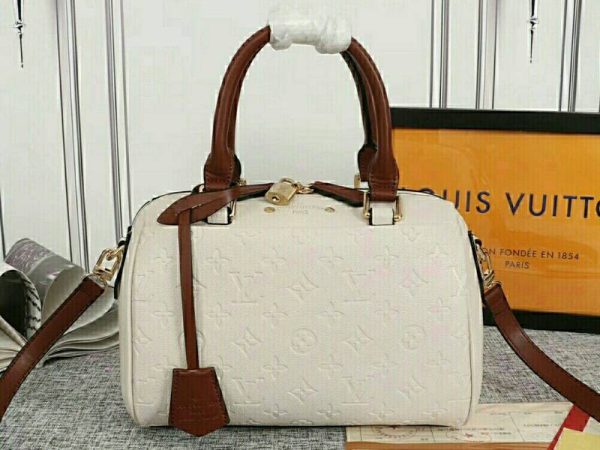 Replica Louis Vuitton Monogram Empreinte Speedy Bandouliere 25 Handbag In Cream