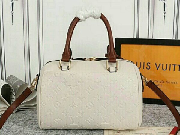 Replica Louis Vuitton Monogram Empreinte Speedy Bandouliere 25 Handbag In Cream - Image 3