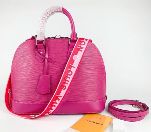 Replica Louis Vuitton Epi Leather Alma PM Handbag In Pondichery Pink With Jacquard Strap