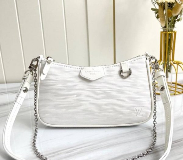 Replica Louis Vuitton Epi Leather Easy Pouch On Strap In Quartz White