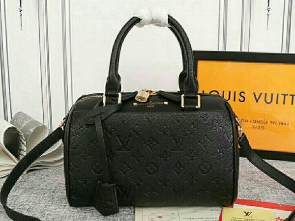 Replica Louis Vuitton Monogram Empreinte Speedy Bandouliere 25 Handbag In Black