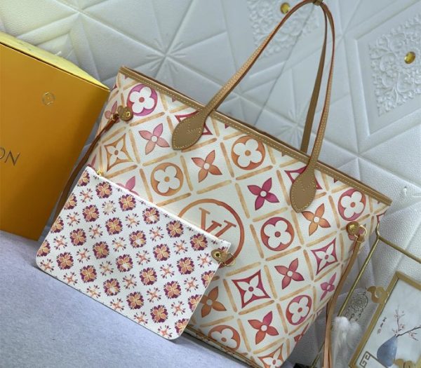 Replica Louis Vuitton LV By The Pool Monogram Tiles Canvas Neverfull MM Tote In Coral - Image 2