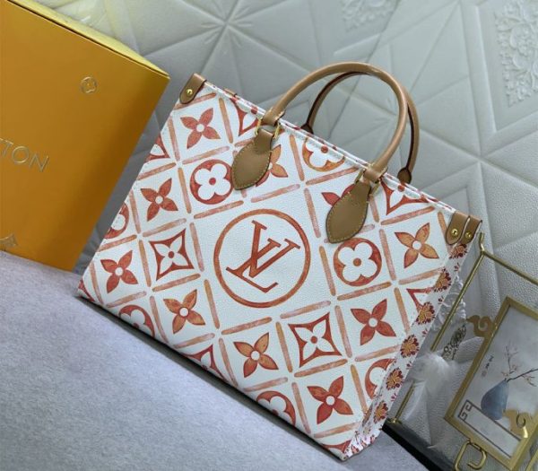 Replica Louis Vuitton LV By The Pool Monogram Tiles Canvas Onthego MM Tote In Coral - Image 2