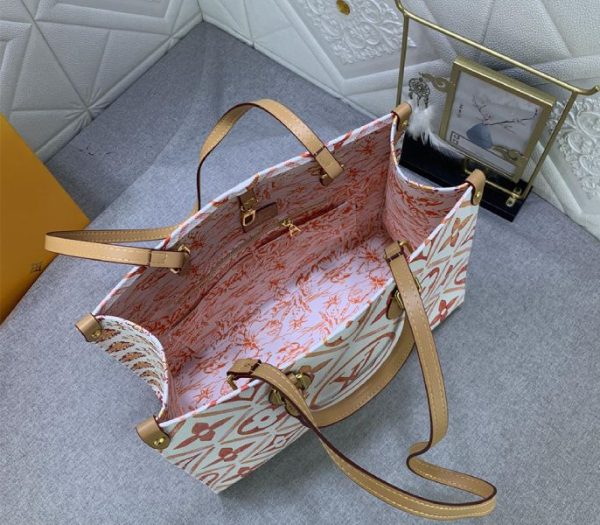 Replica Louis Vuitton LV By The Pool Monogram Tiles Canvas Onthego MM Tote In Coral - Image 8