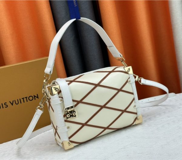 Louis Vuitton Malletage Leather Replica Side Trunk MM In Cream Beige And Chestnut Brown - Image 2