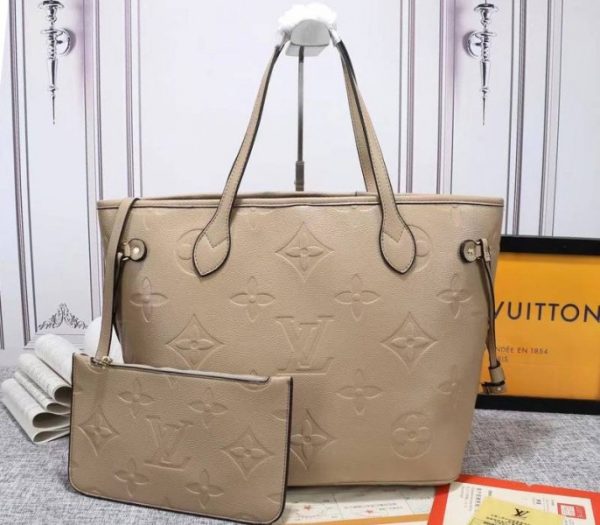 Replica Louis Vuitton Monogram Empreinte Neverfull MM Tote In Beige