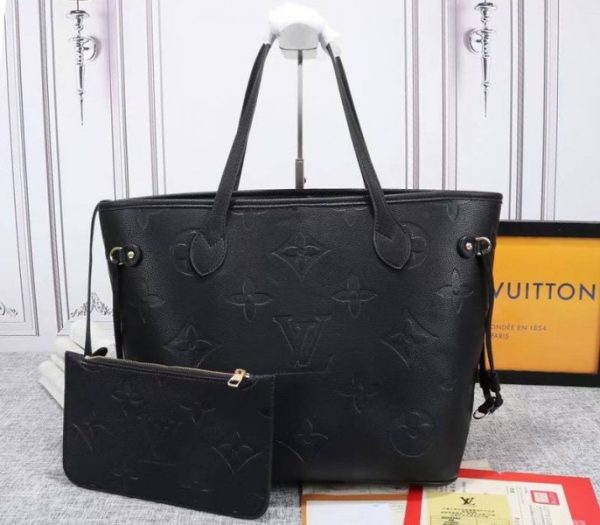 Replica Louis Vuitton Monogram Empreinte Neverfull MM Tote In Black