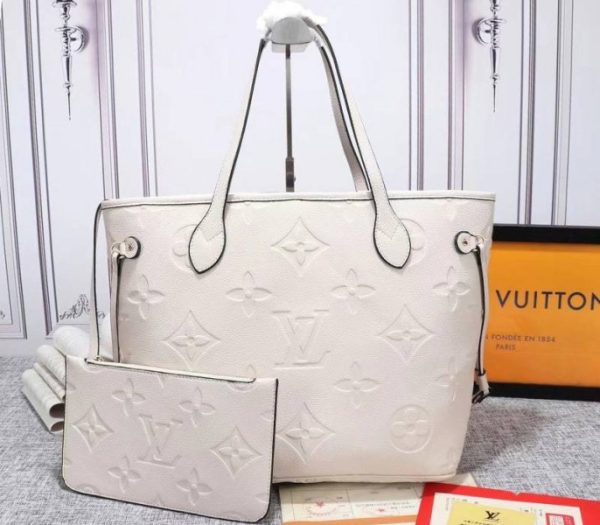 Replica Louis Vuitton Monogram Empreinte Neverfull MM Tote In Cream