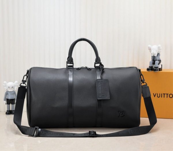 Replica Louis Vuitton Aerogram Keepall Bandouliere 50 Travel Bag In Black