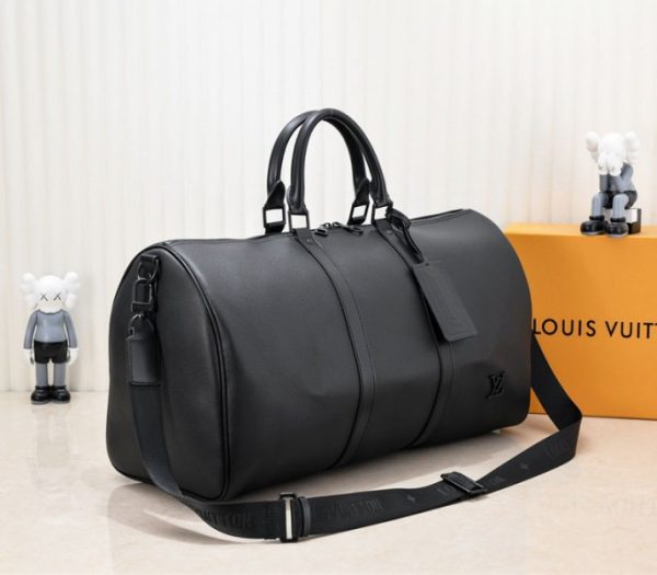 Replica Louis Vuitton Aerogram Keepall Bandouliere 50 Travel Bag In Black - Image 2