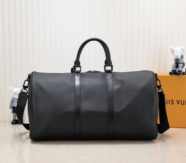 Replica Louis Vuitton Aerogram Keepall Bandouliere 50 Travel Bag In Black - Image 3