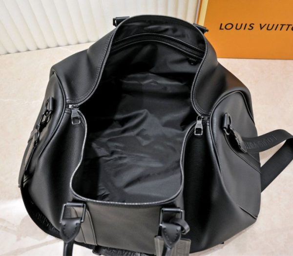 Replica Louis Vuitton Aerogram Keepall Bandouliere 50 Travel Bag In Black - Image 5