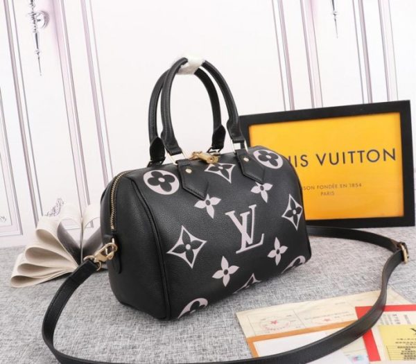 Replica Louis Vuitton Bicolor Monogram Empreinte Leather Speedy Bandouliere 25 Handbag In Black And Lilac - Image 2