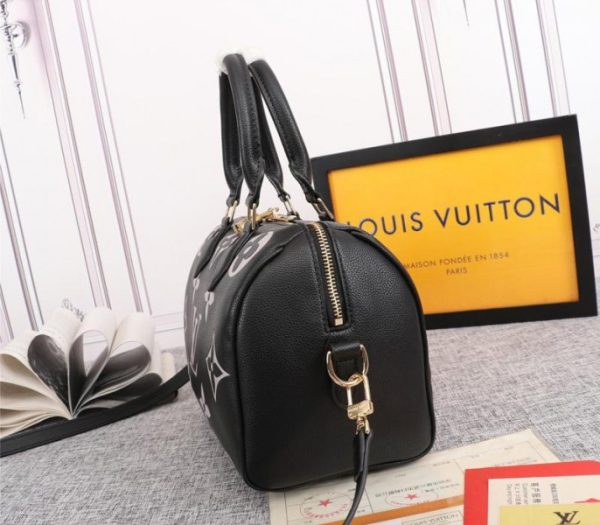 Replica Louis Vuitton Bicolor Monogram Empreinte Leather Speedy Bandouliere 25 Handbag In Black And Lilac - Image 3