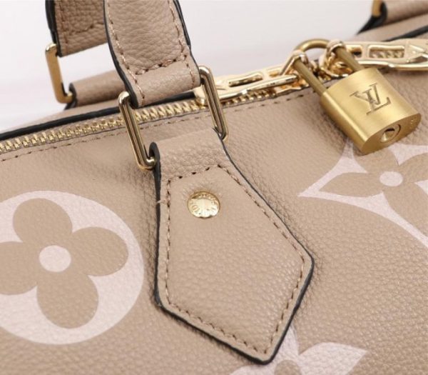 Replica Louis Vuitton Bicolor Monogram Empreinte Leather Speedy Bandouliere 25 Handbag In Tourterelle Gray And Cream - Image 7