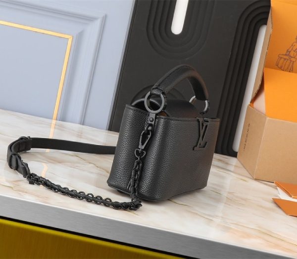 Replica Louis Vuitton Capucines East-West Mini Handbag In All Black - Image 3