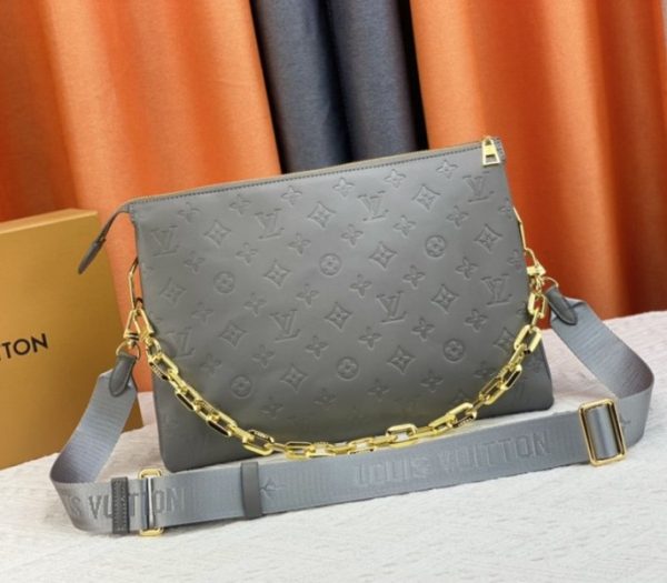 Replica Louis Vuitton Coussin MM Bag In Gray With Jacquard Strap