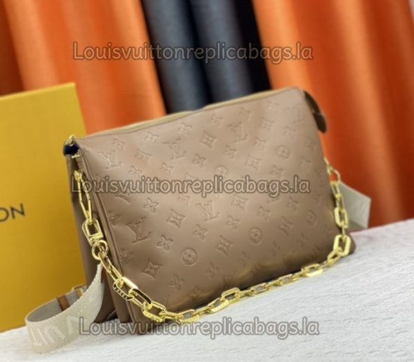 Replica Louis Vuitton Coussin MM Bag In Taupe With Jacquard Strap - Image 2