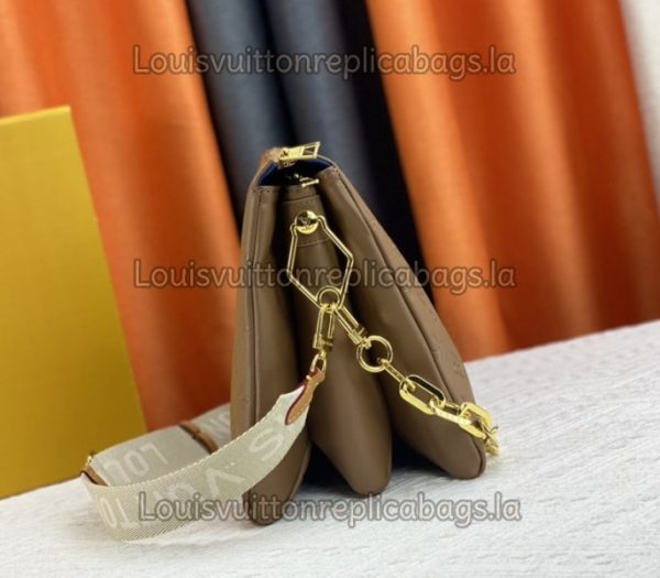 Replica Louis Vuitton Coussin MM Bag In Taupe With Jacquard Strap - Image 4