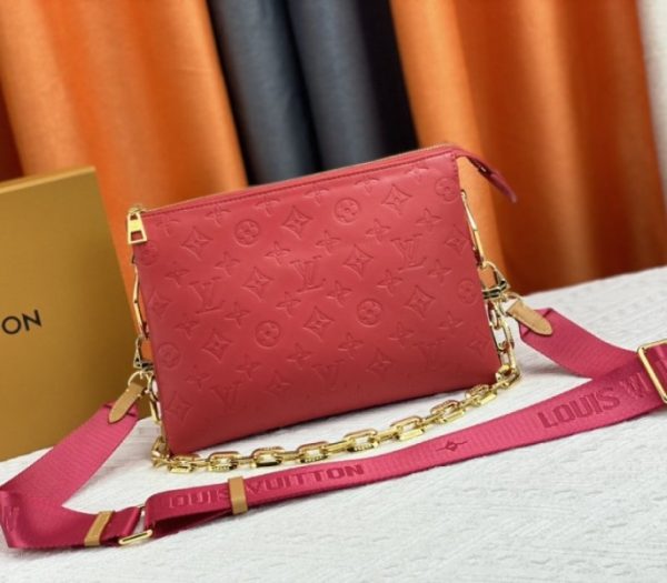 Replica Louis Vuitton Coussin PM Bag In Neon Red With Jacquard Strap