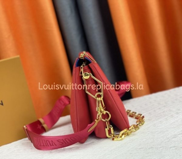 Replica Louis Vuitton Coussin PM Bag In Neon Red With Jacquard Strap - Image 4