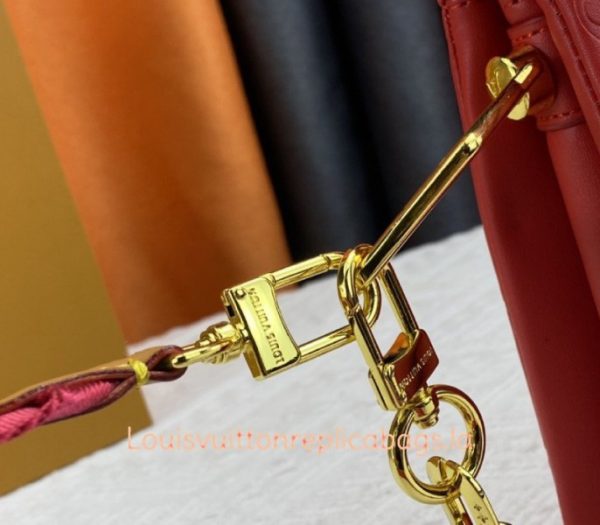 Replica Louis Vuitton Coussin PM Bag In Neon Red With Jacquard Strap - Image 8