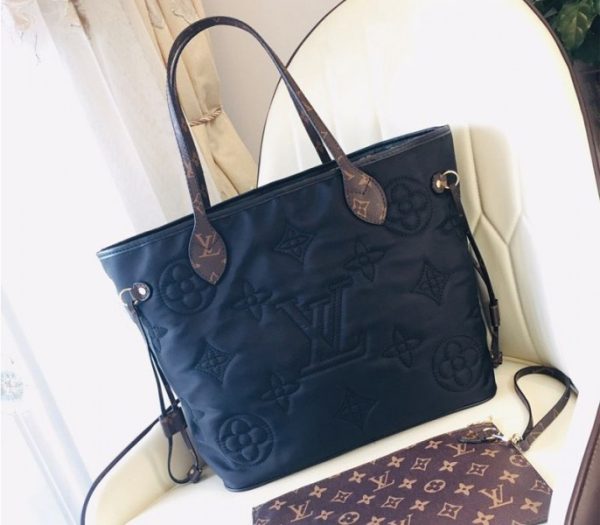 Replica Louis Vuitton Econyl Regenerated Nylon Neverfull MM Tote In Black - Image 3