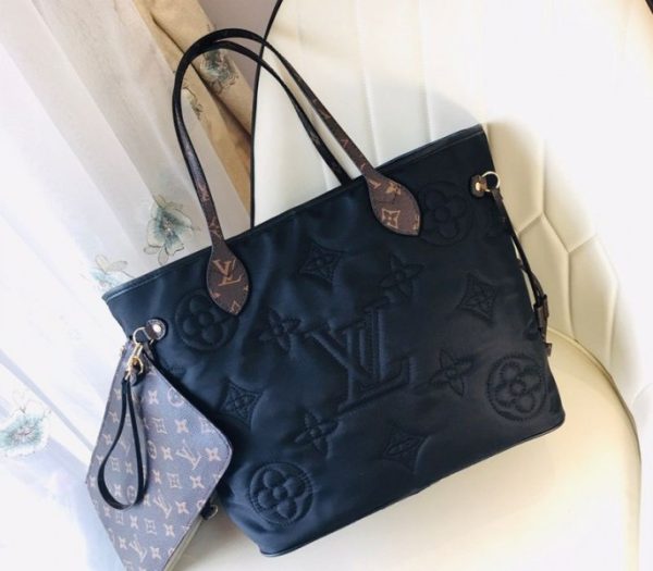 Replica Louis Vuitton Econyl Regenerated Nylon Neverfull MM Tote In Black - Image 5