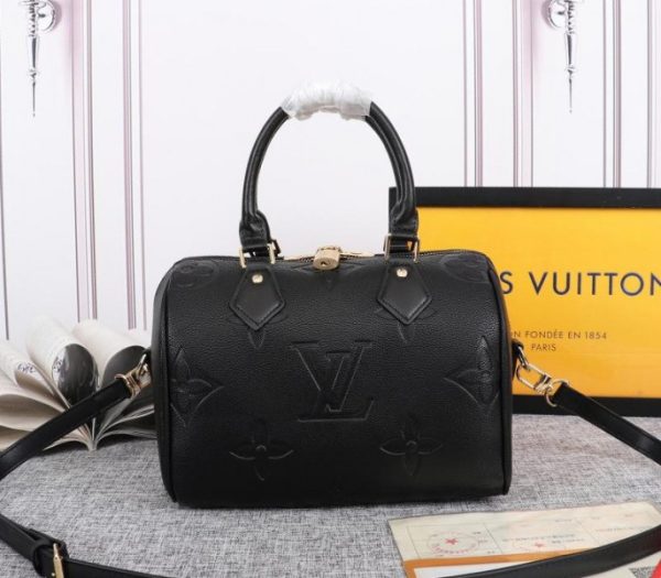 Replica Louis Vuitton Monogram Empreinte Leather Speedy Bandouliere 25 Handbag In Black