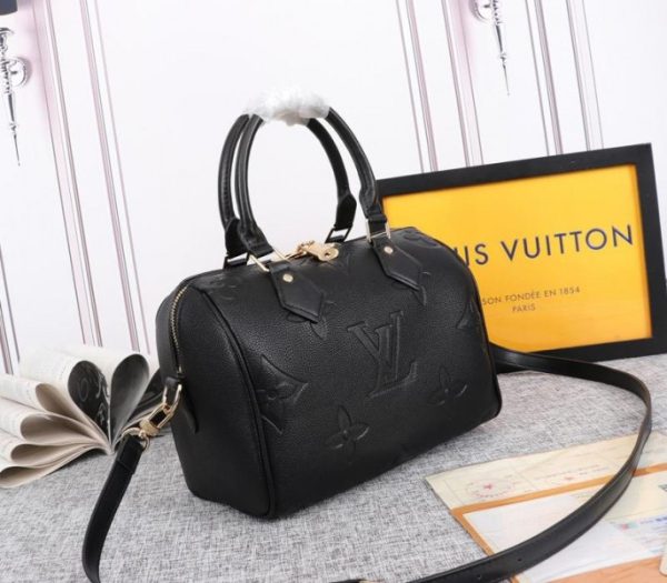 Replica Louis Vuitton Monogram Empreinte Leather Speedy Bandouliere 25 Handbag In Black - Image 2