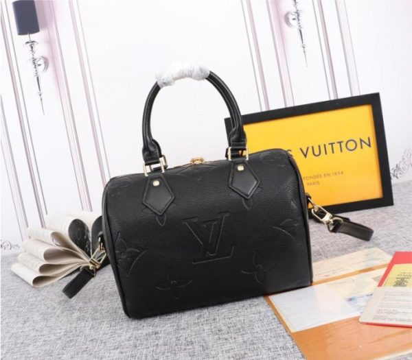 Replica Louis Vuitton Monogram Empreinte Leather Speedy Bandouliere 25 Handbag In Black - Image 3