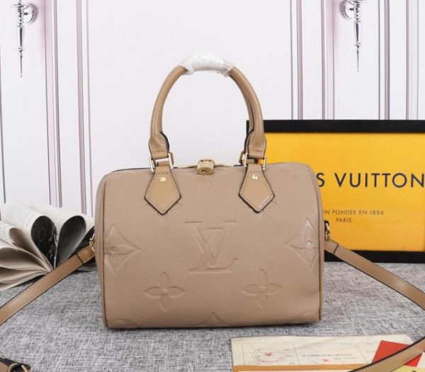 Replica Louis Vuitton Monogram Empreinte Leather Speedy Bandouliere 25 Handbag In Tourterelle Gray