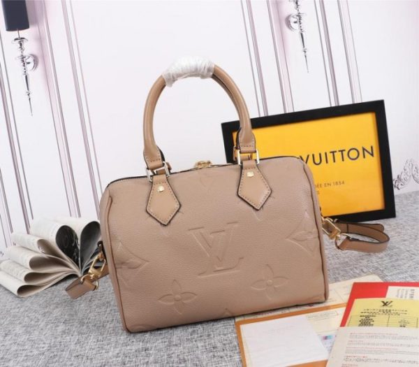 Replica Louis Vuitton Monogram Empreinte Leather Speedy Bandouliere 25 Handbag In Tourterelle Gray - Image 3