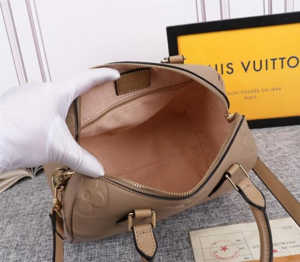 Replica Louis Vuitton Monogram Empreinte Leather Speedy Bandouliere 25 Handbag In Tourterelle Gray - Image 5