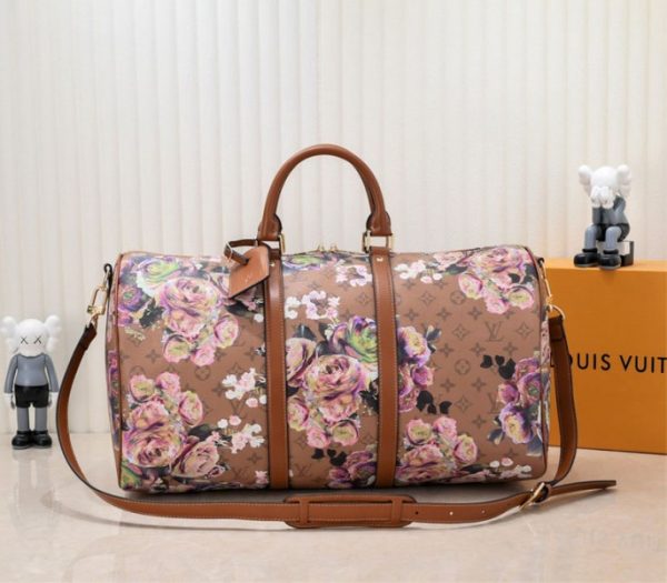 Replica Louis Vuitton Keepall Bandouliere 50 Travel Bag In Brown With Floral Pattern