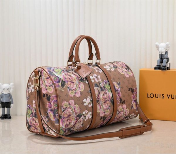 Replica Louis Vuitton Keepall Bandouliere 50 Travel Bag In Brown With Floral Pattern - Image 2