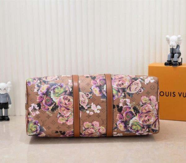 Replica Louis Vuitton Keepall Bandouliere 50 Travel Bag In Brown With Floral Pattern - Image 4