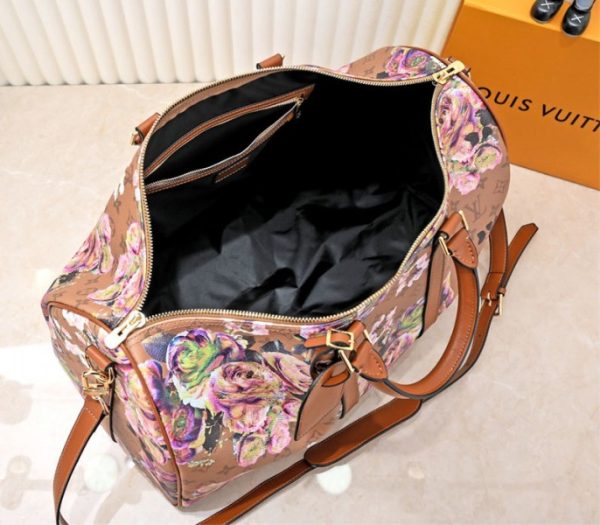 Replica Louis Vuitton Keepall Bandouliere 50 Travel Bag In Brown With Floral Pattern - Image 5