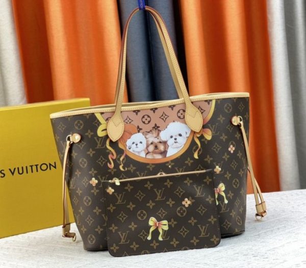 Replica Louis Vuitton Monogram Canvas Neverfull MM Tote With Puppies - Image 2