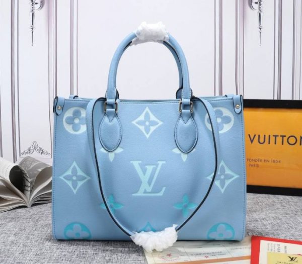 Replica Louis Vuitton Monogram Empreinte Leather Onthego MM Bag In Summer Blue