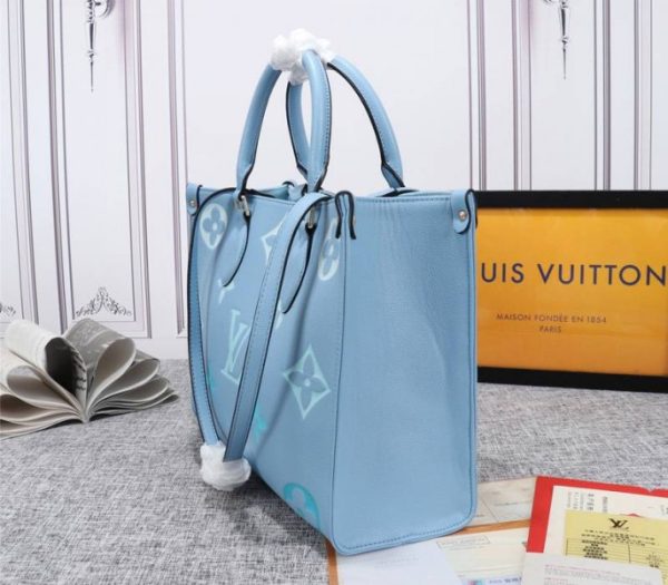 Replica Louis Vuitton Monogram Empreinte Leather Onthego MM Bag In Summer Blue - Image 3