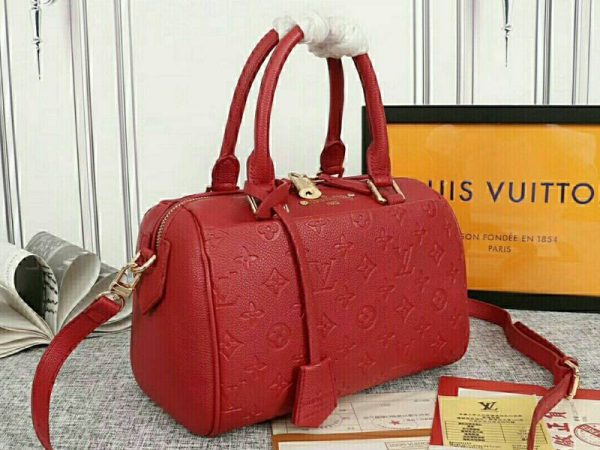 Replica Louis Vuitton Monogram Empreinte Speedy Bandouliere 25 Handbag In Red - Image 2