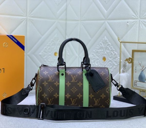 Replica Louis Vuitton Monogram Macassar Canvas Keepall Bandouliere 25 In Minty Green