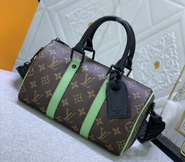 Replica Louis Vuitton Monogram Macassar Canvas Keepall Bandouliere 25 In Minty Green - Image 2